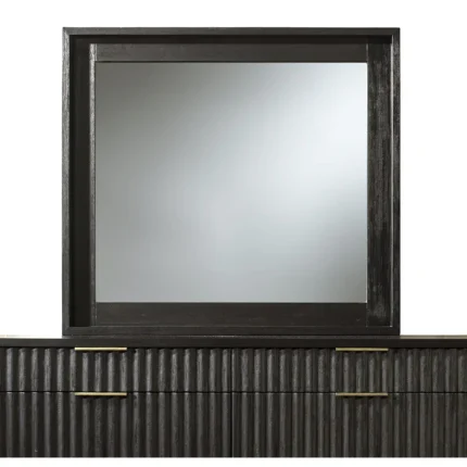 Kentfield Solid Wood Beveled Glass Mirror in Black Drifted Oak